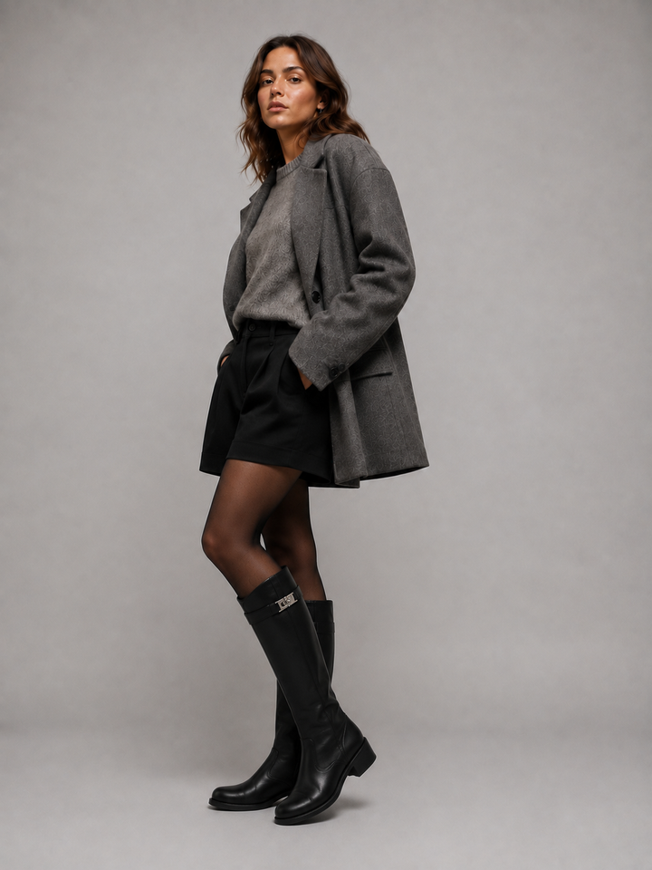 Women's Classic Leather Look Knee High Riding Boots with Buckle Detail