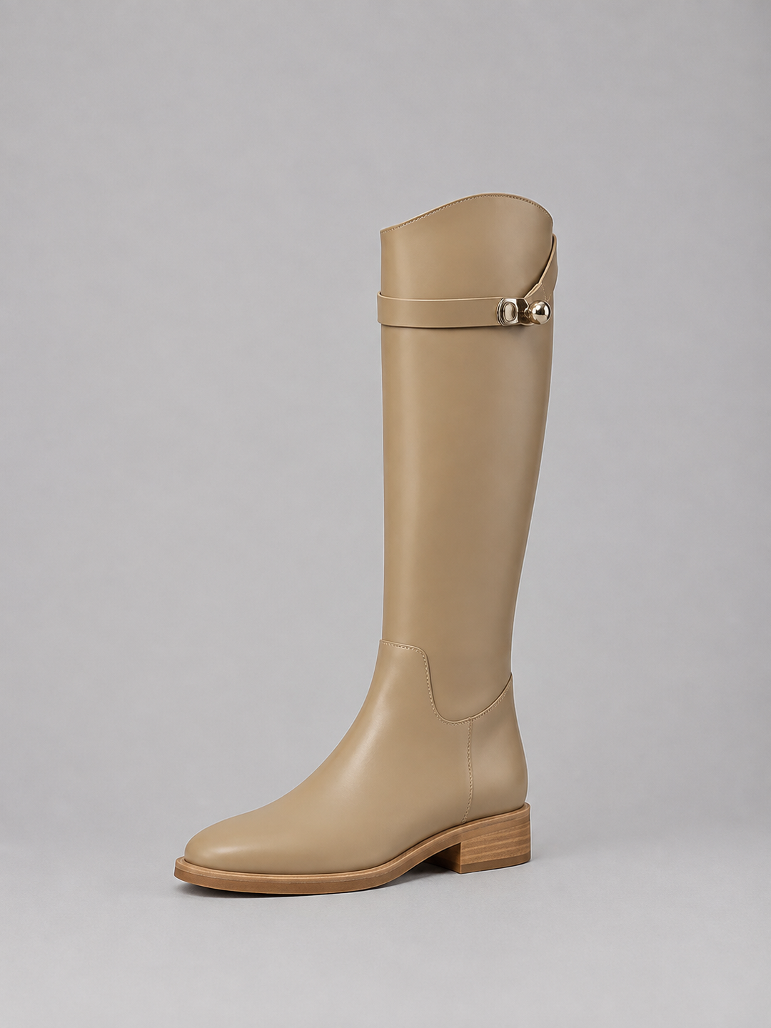 Women's Classic Leather Look Knee High Riding Boots with Buckle Detail