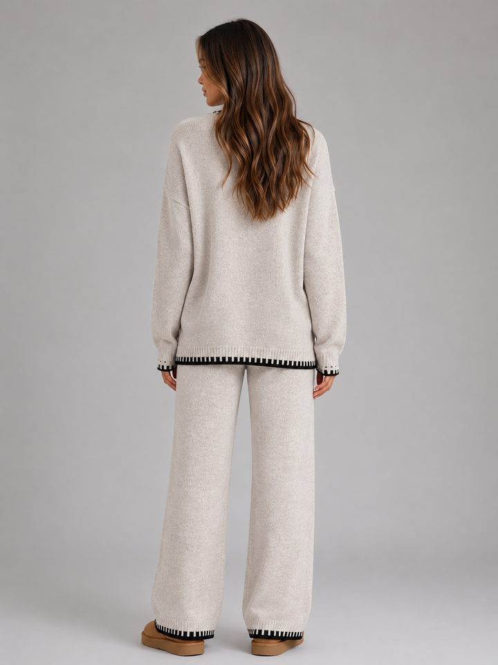 Women's Casual Knitted Relaxed Jumper and Wide Leg Trousers Set
