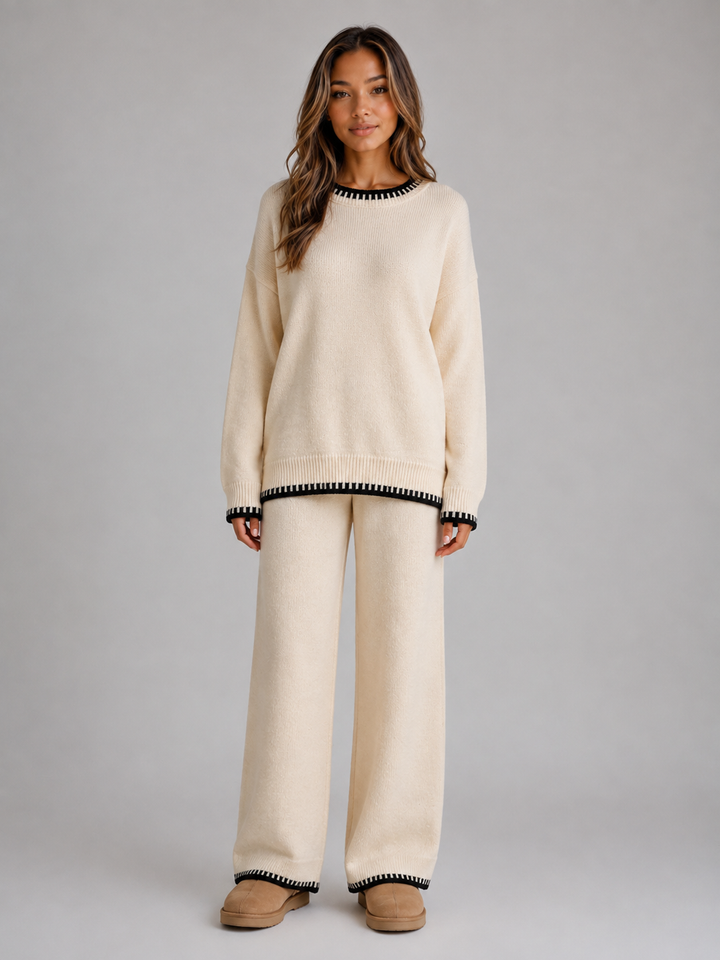 Women's Casual Knitted Relaxed Jumper and Wide Leg Trousers Set