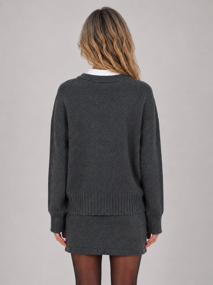 Women's Casual Knitted Relaxed Fit Jumper and Mini Skirt Set