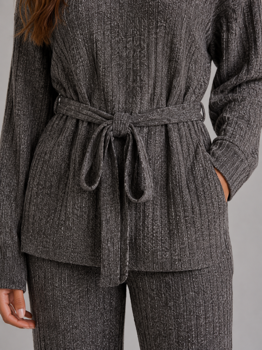 Women's Casual Knitted Roll Neck Jumper and Wide Leg Trousers Set