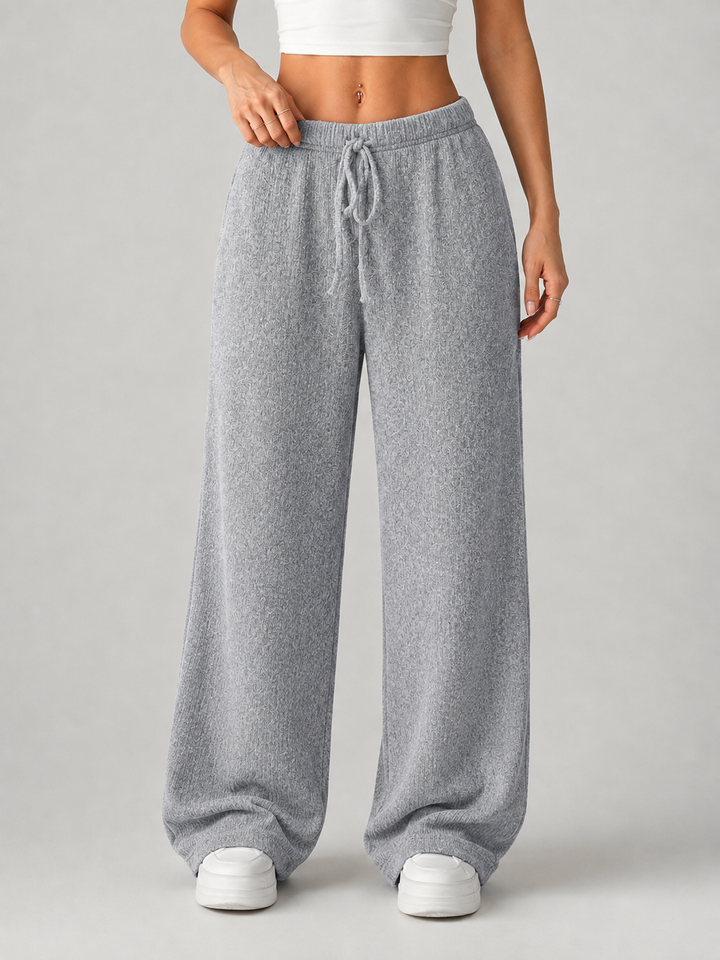 Women's Casual Knitted High Waist Wide Leg Trousers with Drawstring