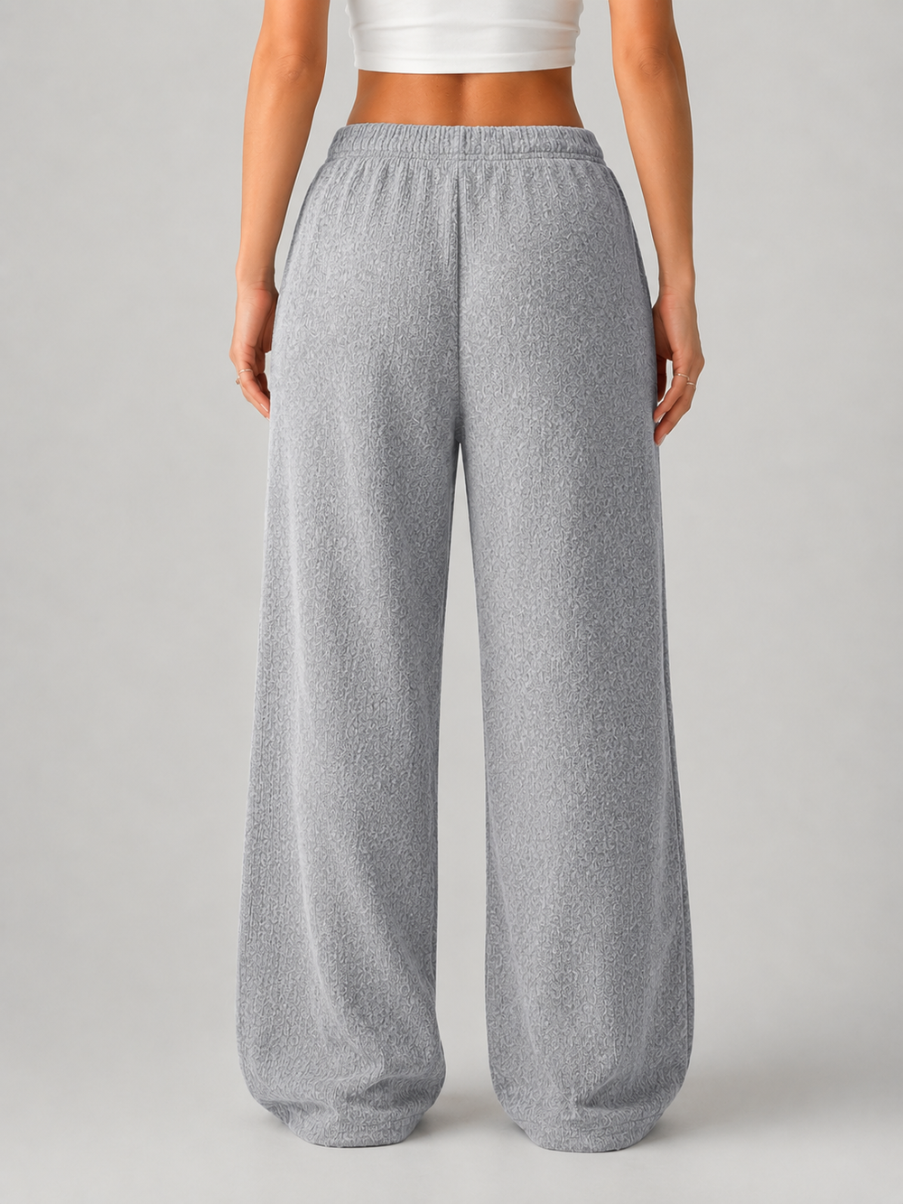 Women's Casual Knitted High Waist Wide Leg Trousers with Drawstring