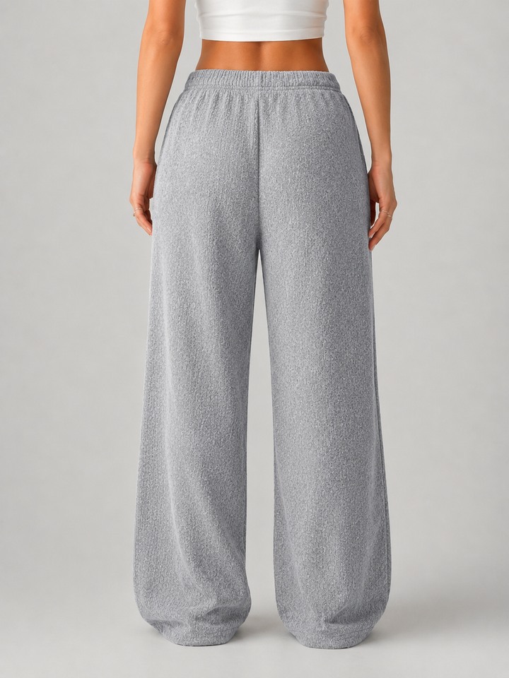 Women's Casual Knitted High Waist Wide Leg Trousers with Drawstring