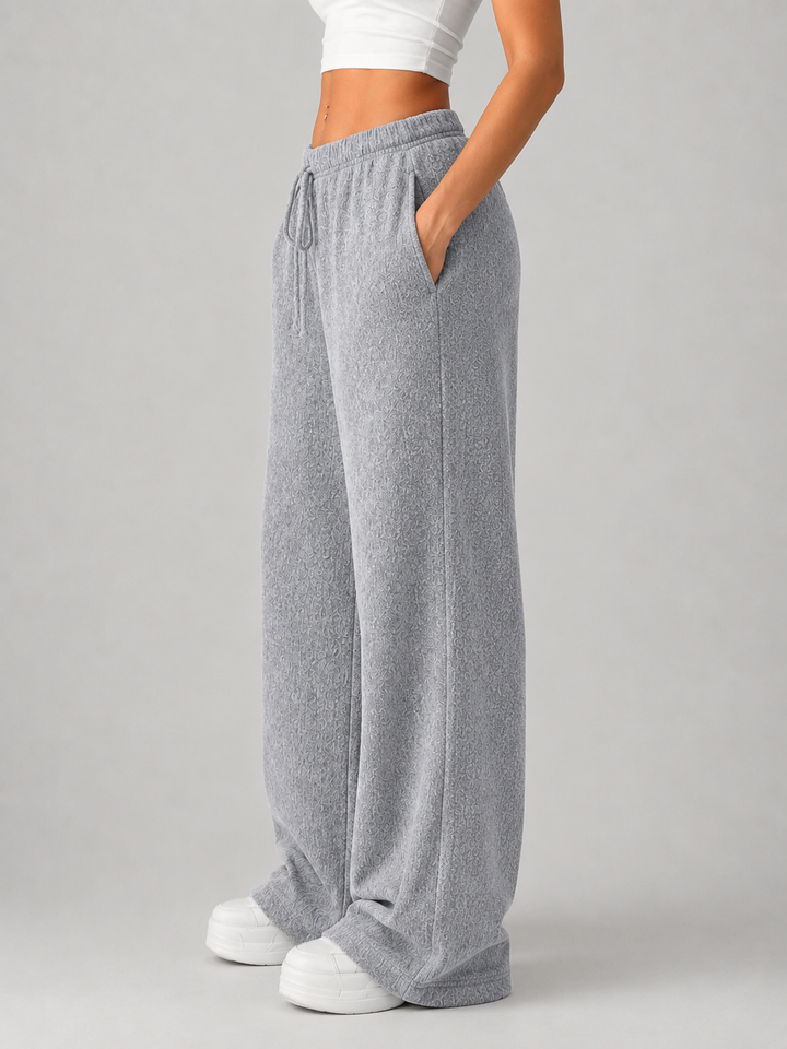 Women's Casual Knitted High Waist Wide Leg Trousers with Drawstring