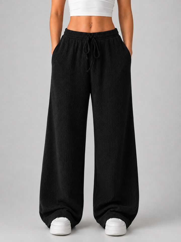 Women's Casual Knitted High Waist Wide Leg Trousers with Drawstring