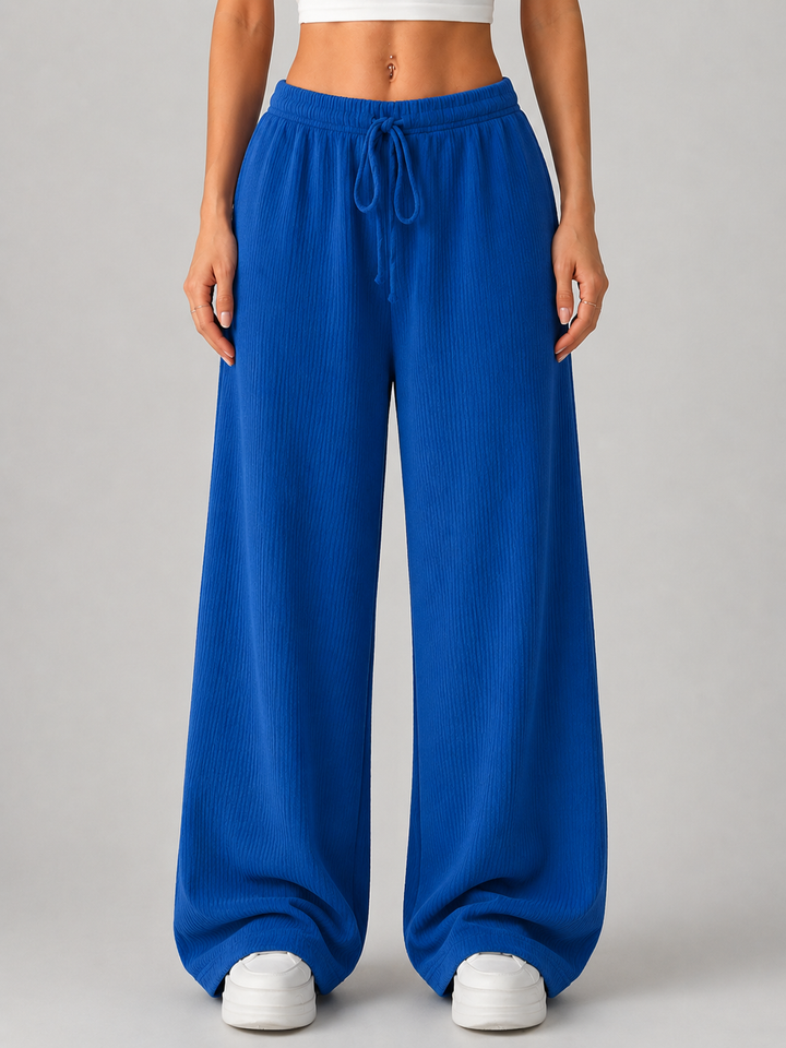 Women's Casual Knitted High Waist Wide Leg Trousers with Drawstring