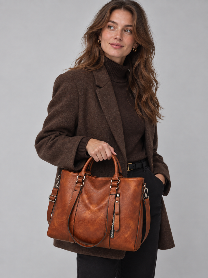 Women's Classic Leather Large Tote Bag with Shoulder Strap