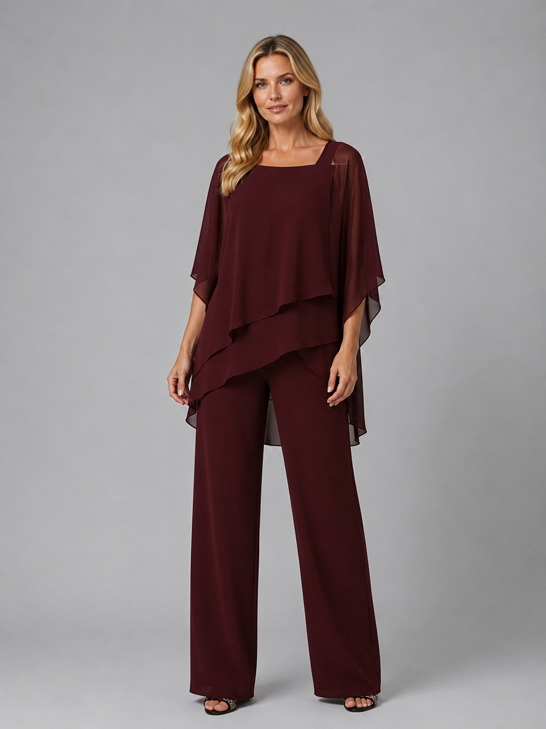 Women's Elegant Layered Chiffon Two-Piece Set