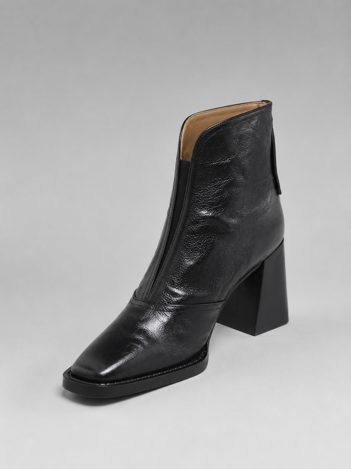Women's Elegant Leather Block Heel Ankle Boots