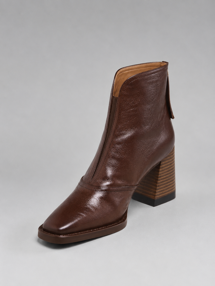 Women's Elegant Leather Block Heel Ankle Boots