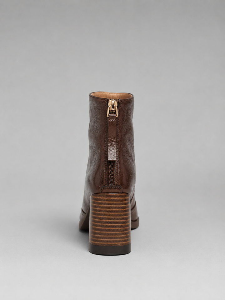 Women's Elegant Leather Block Heel Ankle Boots