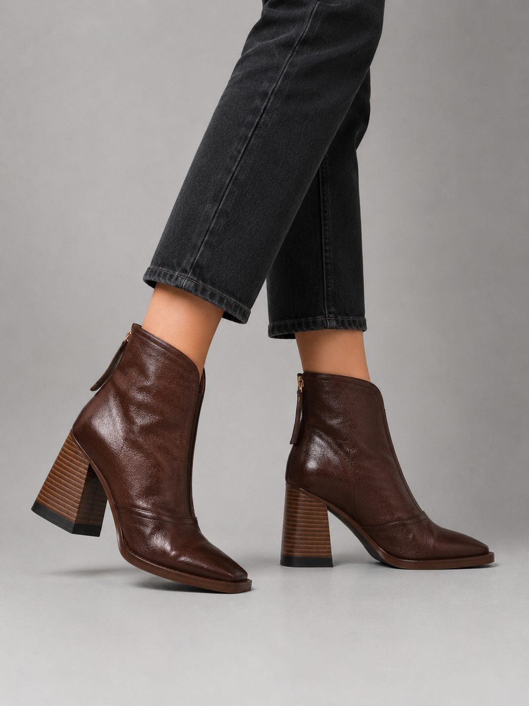 Women's Elegant Leather Block Heel Ankle Boots