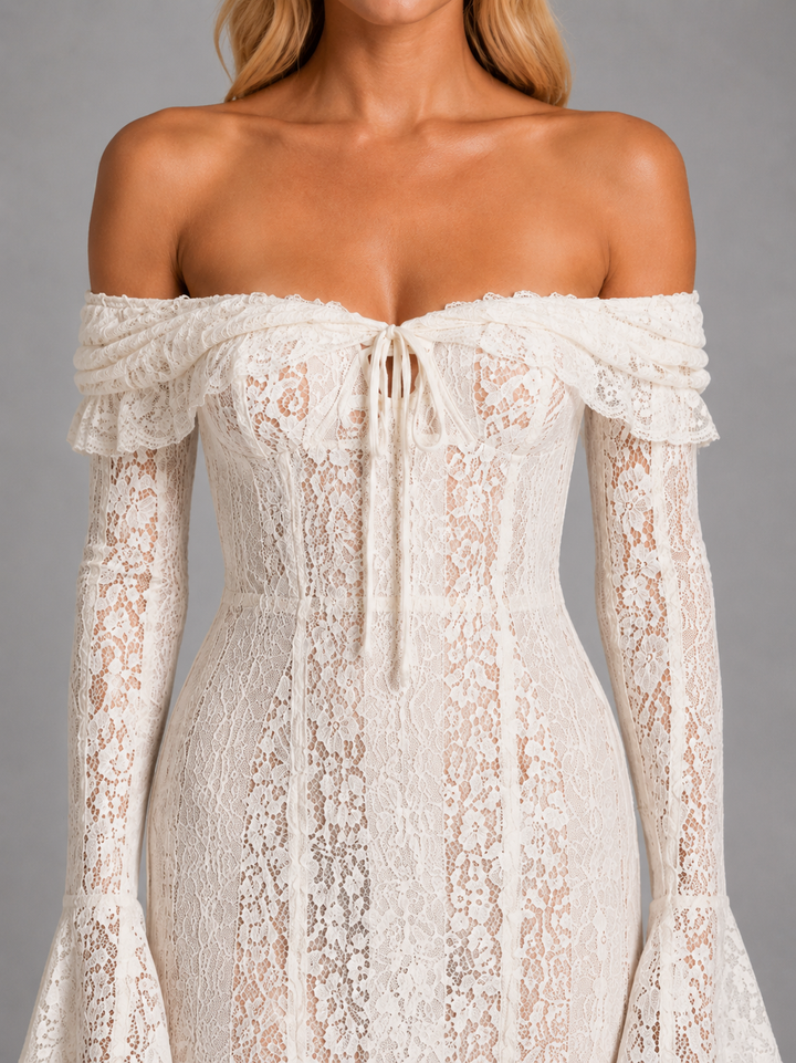 Women's Elegant Lace Off-Shoulder Cutout Maxi Dress