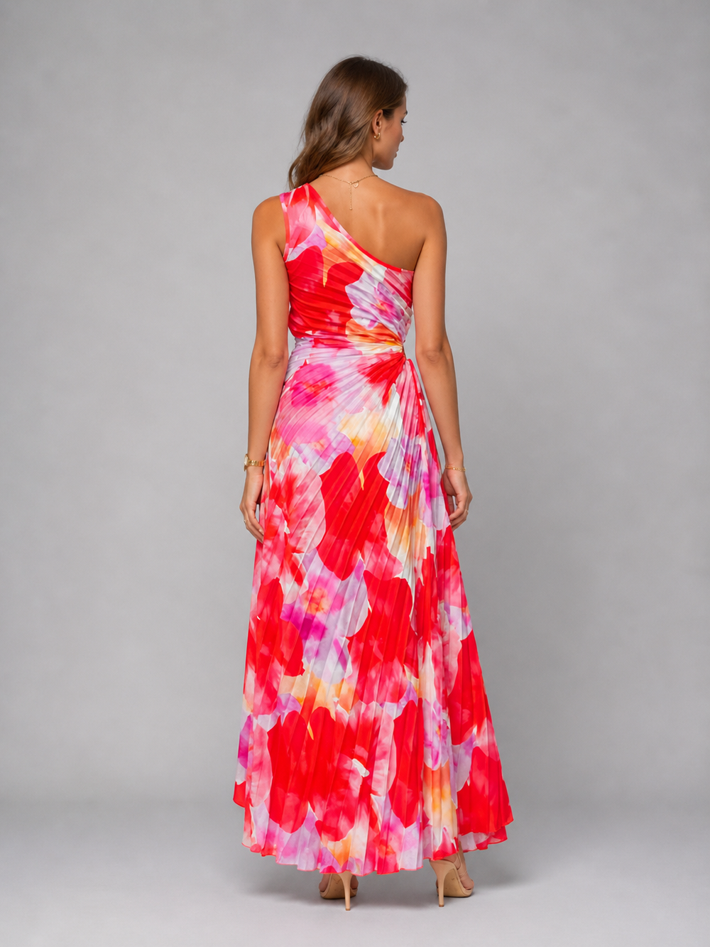 Women's Elegant Pleated One-Shoulder Maxi Dress