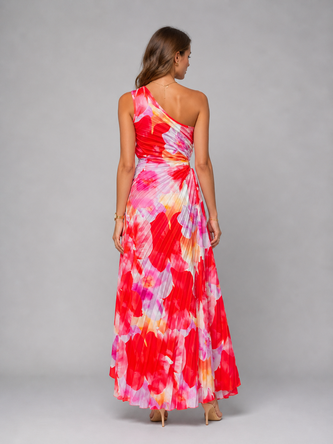 Women's Elegant Pleated One-Shoulder Maxi Dress