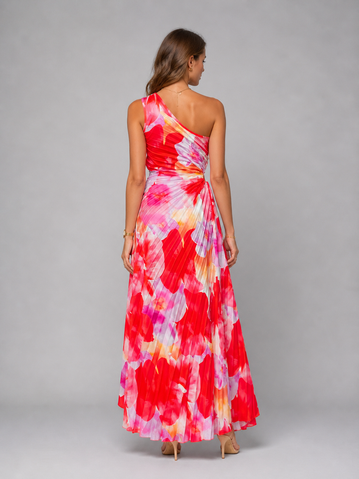 Women's Elegant Pleated One-Shoulder Maxi Dress