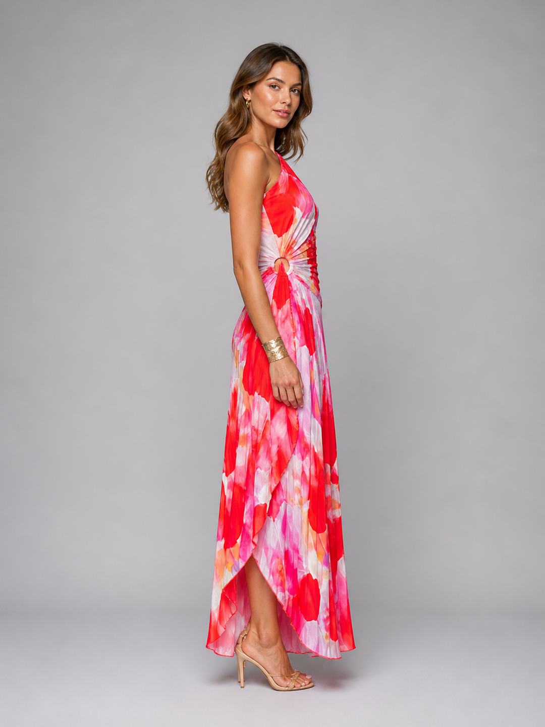 Women's Elegant Pleated One-Shoulder Maxi Dress