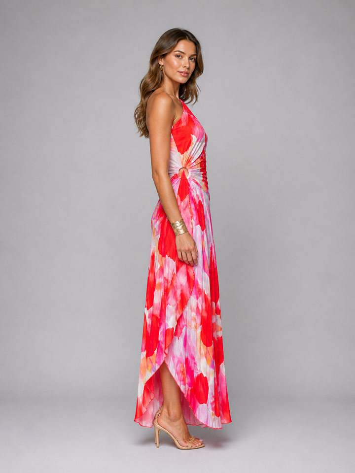 Women's Elegant Pleated One-Shoulder Maxi Dress