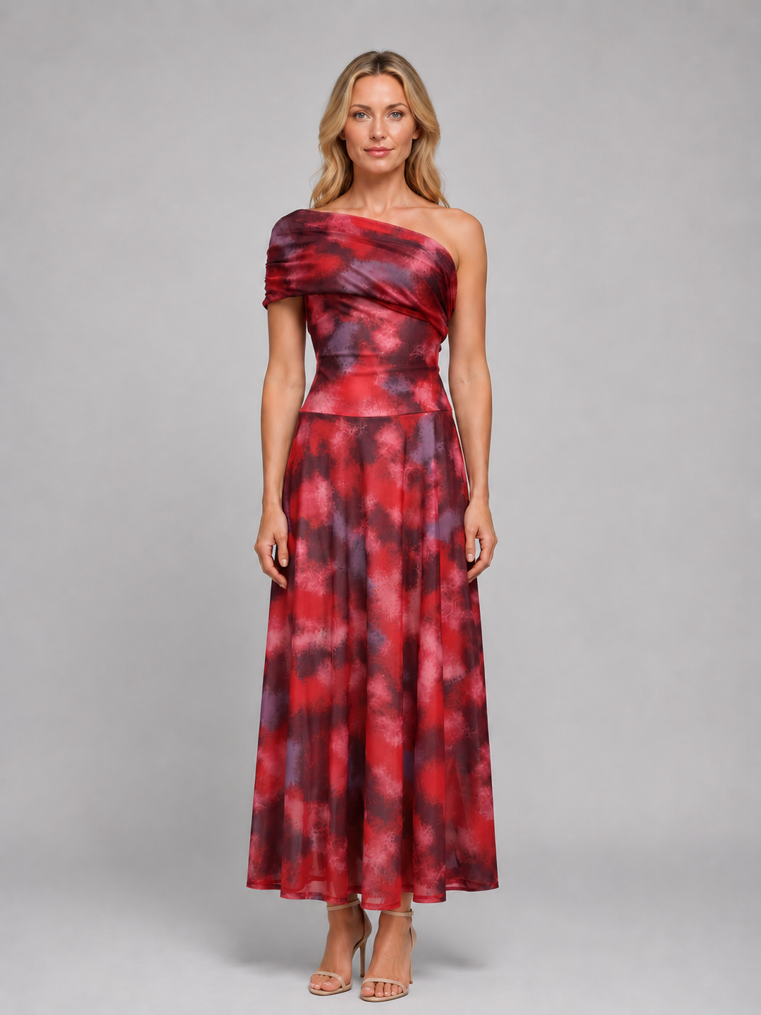 Women's Elegant Printed One-Shoulder Maxi Dress