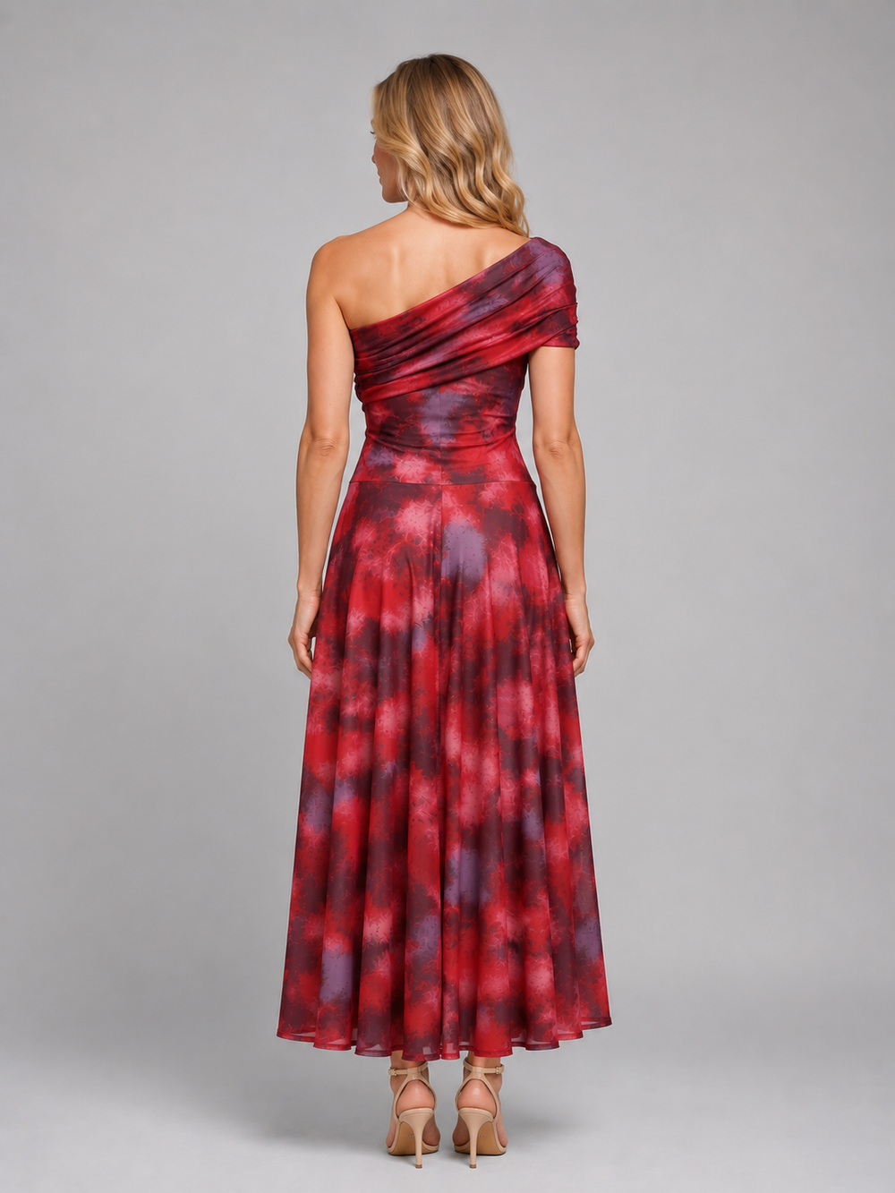 Women's Elegant Printed One-Shoulder Maxi Dress