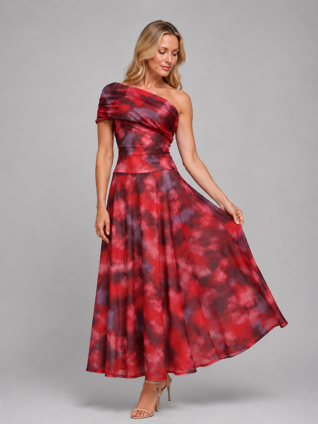 Women's Elegant Printed One-Shoulder Maxi Dress