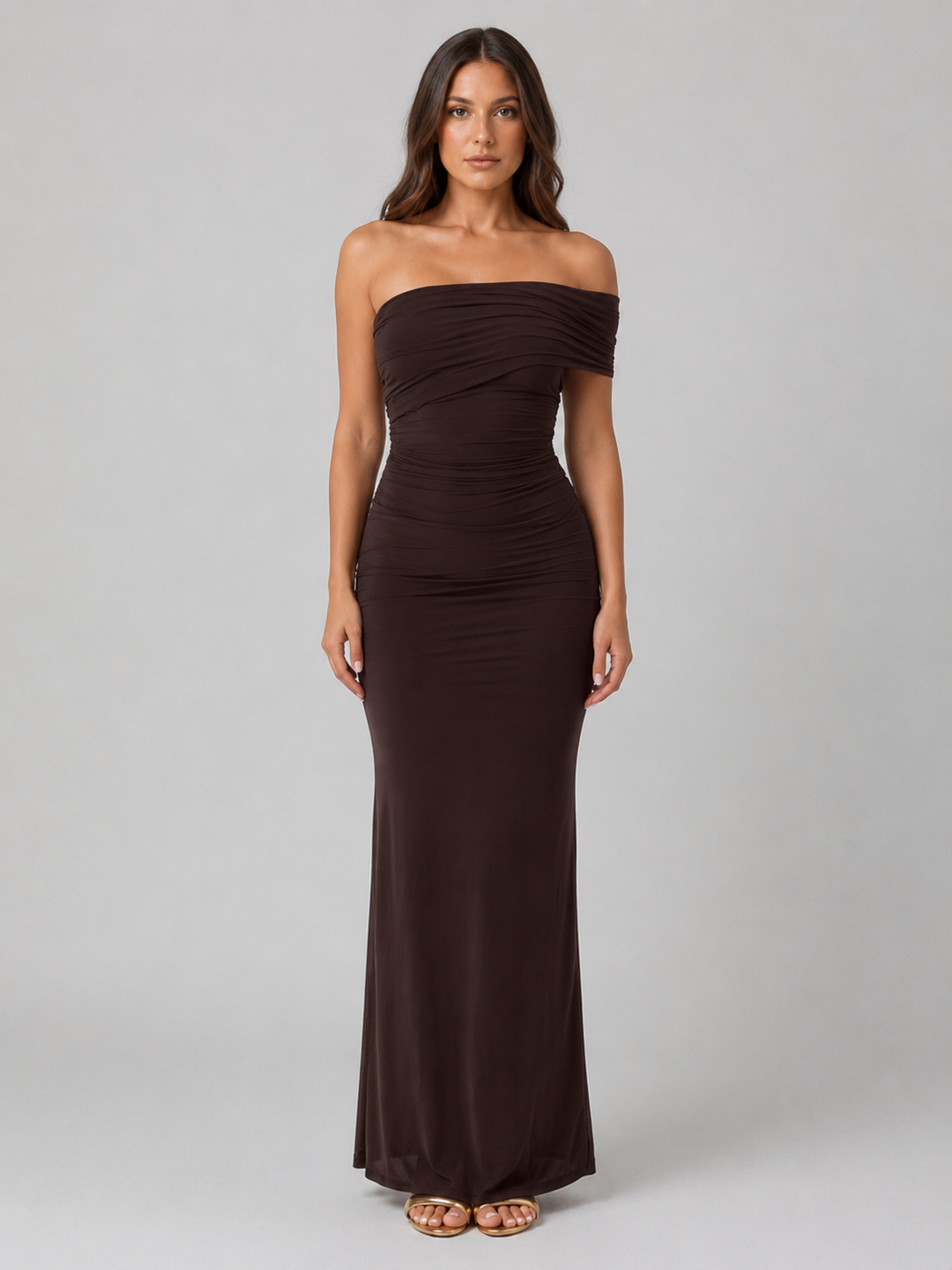 Women's Elegant Ruched One-Shoulder Maxi Dress