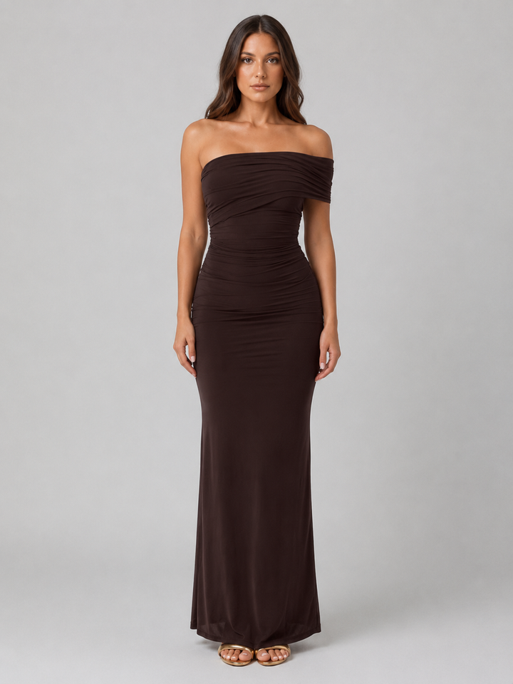 Women's Elegant Ruched One-Shoulder Maxi Dress