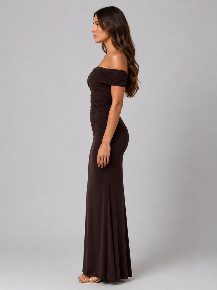 Women's Elegant Ruched One-Shoulder Maxi Dress