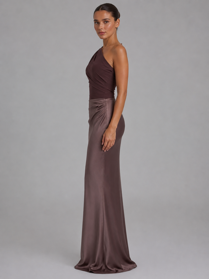 Women's Elegant Satin Feel One-Shoulder Maxi Dress
