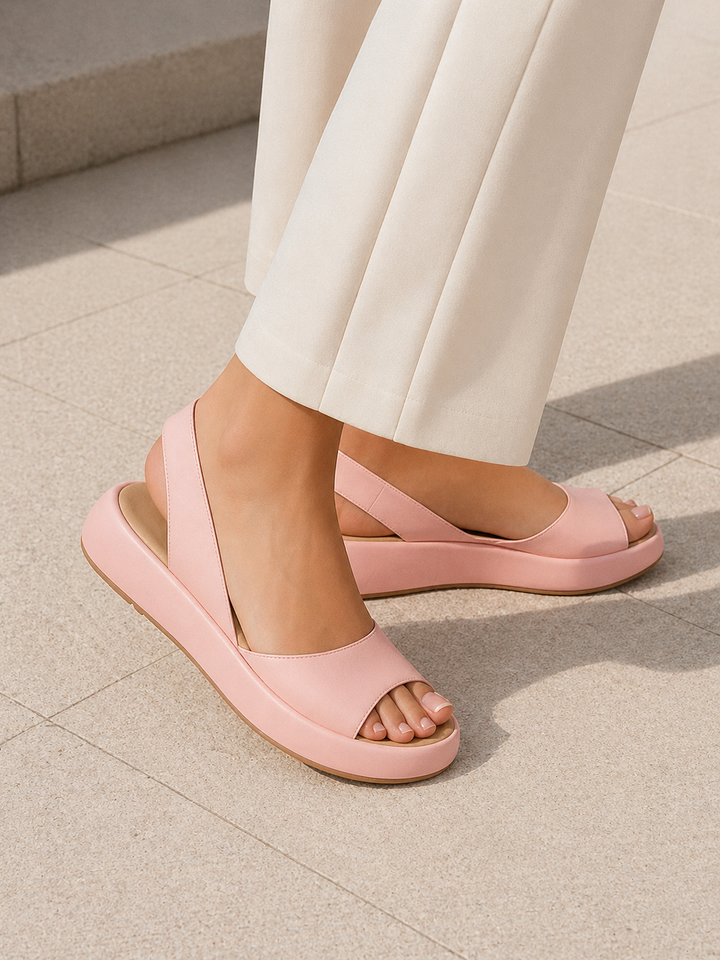 Women's Minimal Leather Open Toe Slingback Flat Sandals