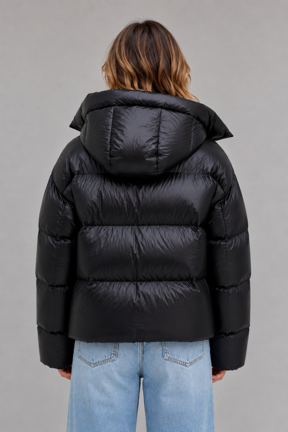 Women's Oversized Hooded Puffer Jacket with High Collar
