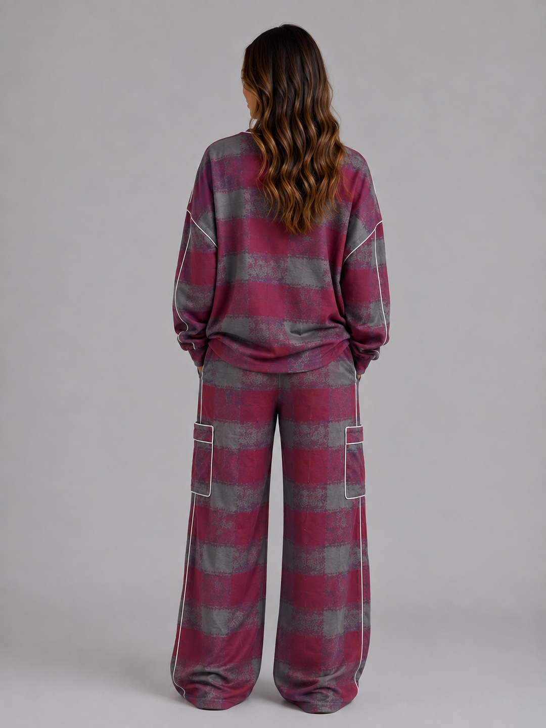 Women's Casual Oversized Cotton Lounge Set with Wide Leg Trousers