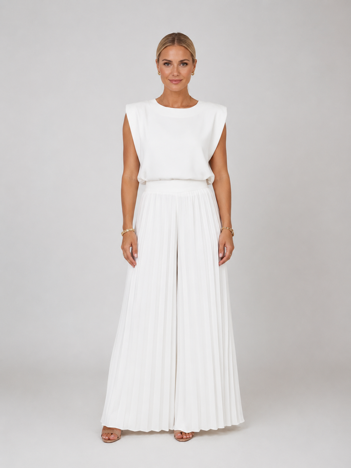 Women's Elegant Pleated Wide Leg Trousers Set