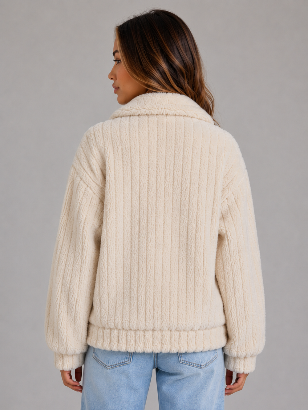 Women's Casual Plush Fleece Button-Up Jacket with Collar