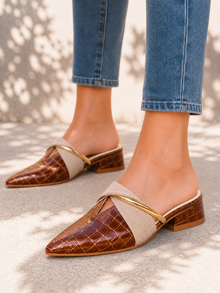 Women's Elegant Croc Effect Pointed Toe Mule Heels