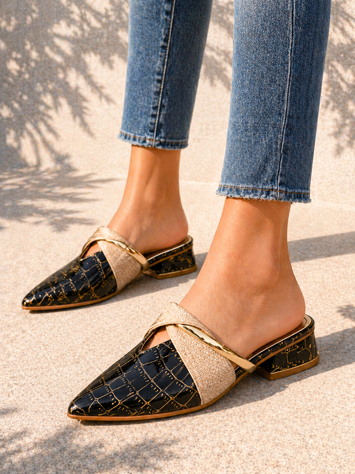 Women's Elegant Croc Effect Pointed Toe Mule Heels