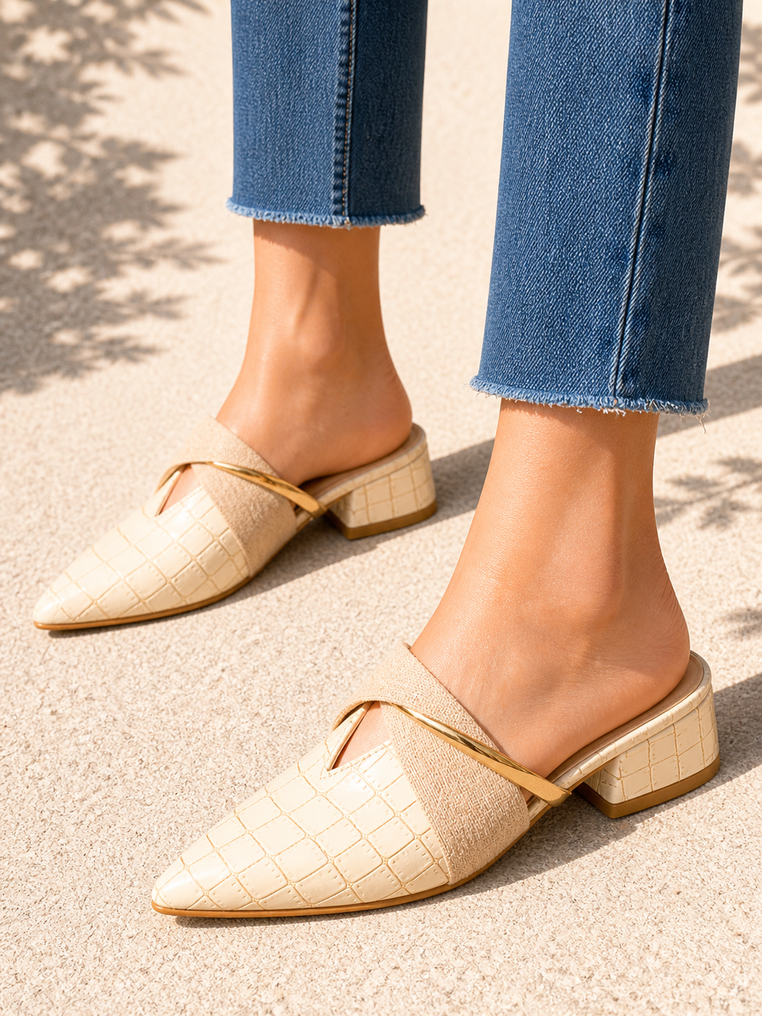 Women's Elegant Croc Effect Pointed Toe Mule Heels