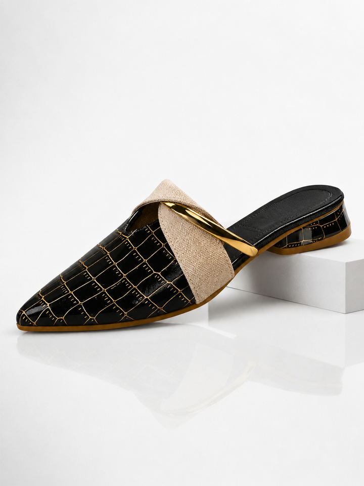 Women's Elegant Croc Effect Pointed Toe Mule Heels