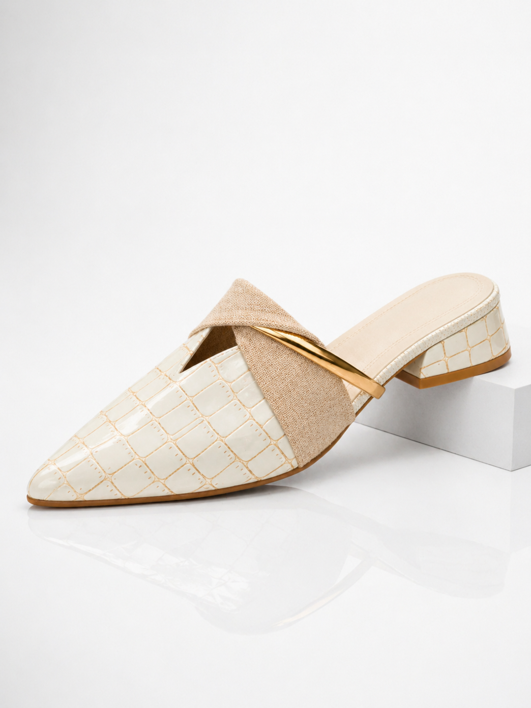Women's Elegant Croc Effect Pointed Toe Mule Heels