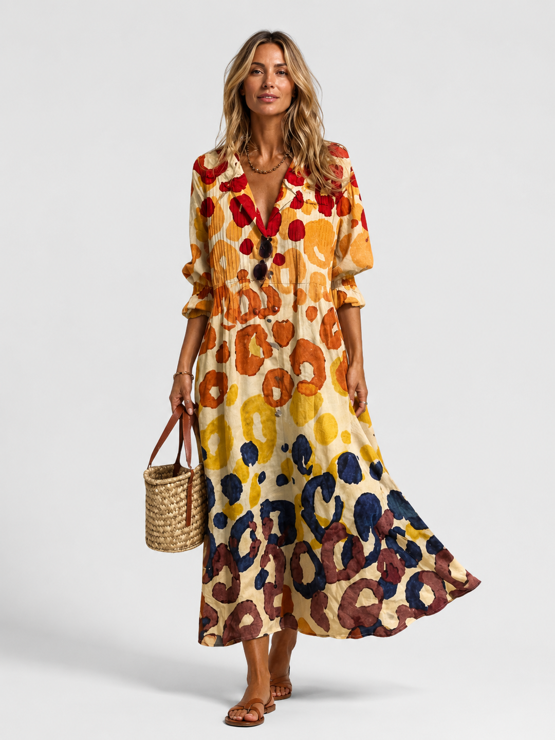 Women's Casual Printed Cotton Shirt Dress with Relaxed Fit