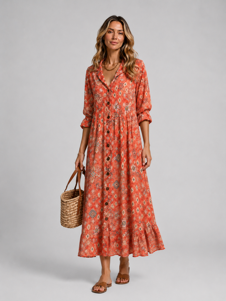 Women's Casual Printed Cotton Shirt Dress with Relaxed Fit