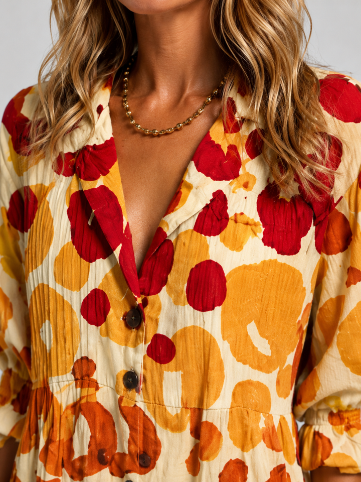 Women's Casual Printed Cotton Shirt Dress with Relaxed Fit