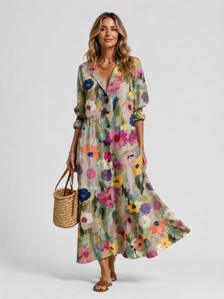 Women's Casual Printed Cotton Shirt Dress with Relaxed Fit