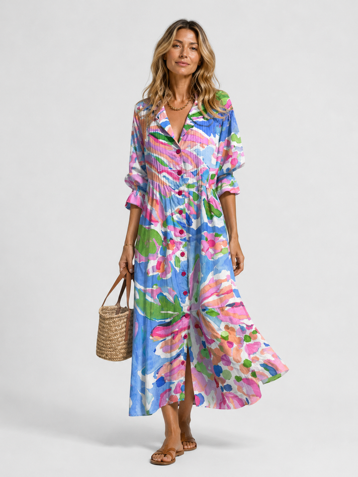 Women's Casual Printed Cotton Shirt Dress with Relaxed Fit