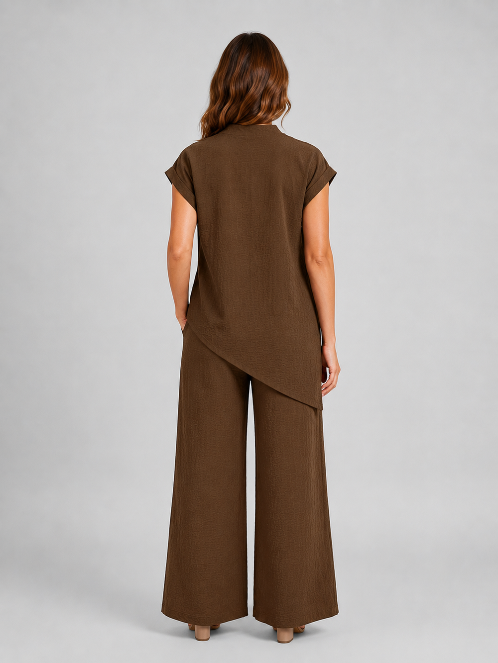 Women's Casual Asymmetric Top and Wide Leg Trousers Co-Ord Set