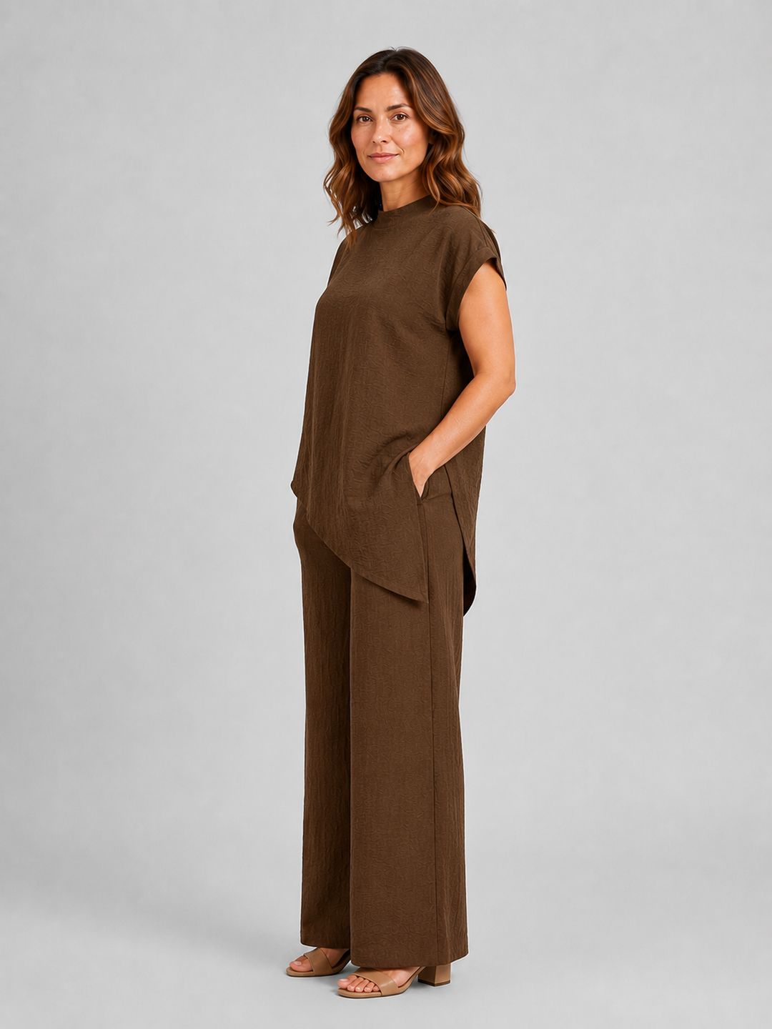 Women's Casual Asymmetric Top and Wide Leg Trousers Co-Ord Set