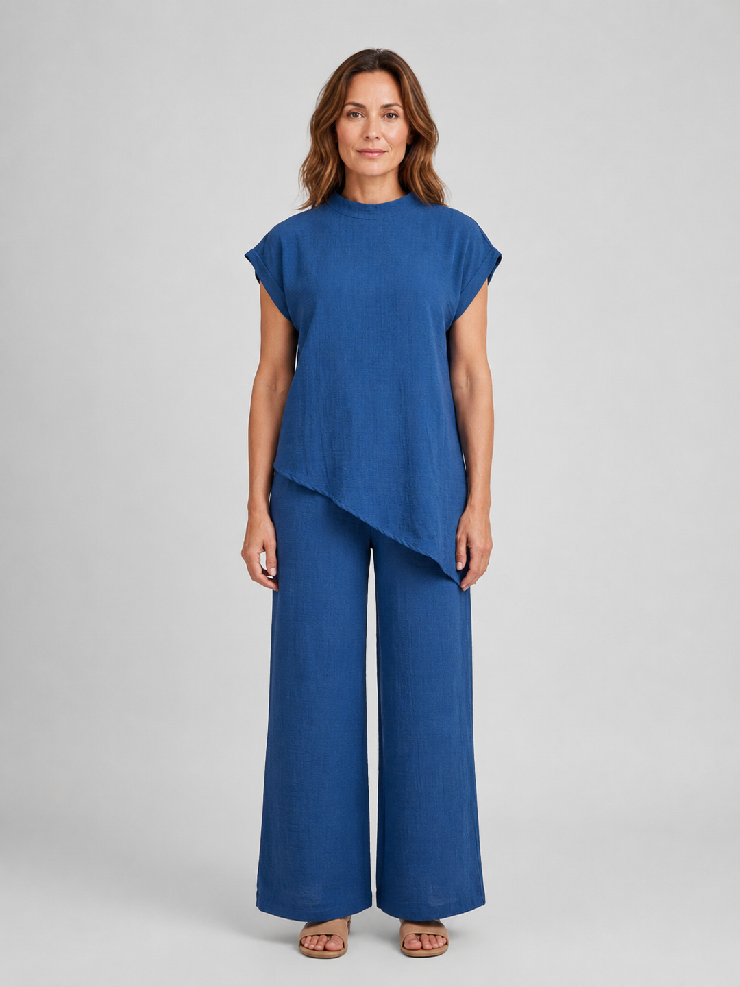 Women's Casual Asymmetric Top and Wide Leg Trousers Co-Ord Set