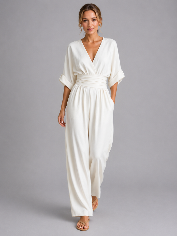 Women's Casual Wide-Leg Cotton Jumpsuit with Cinched Waist